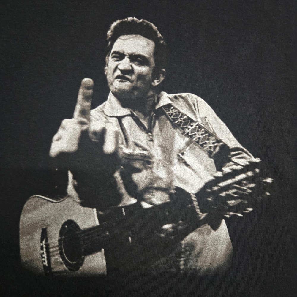Johnny Cash Finger Graphic T-Shirt Alstyle San Quentin Rock Band Tee Black XL